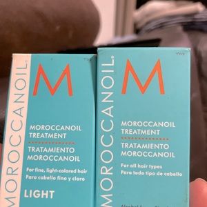 Moroccan oil small size light or regular. Travel size helps frizzy hair @ glow